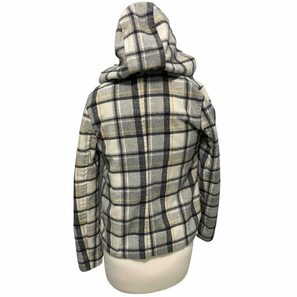 Old Navy Plaid Wool Winter Jacket With Hood‎ Toggle Jacket Gray Yellow Small - Picture 10 of 11